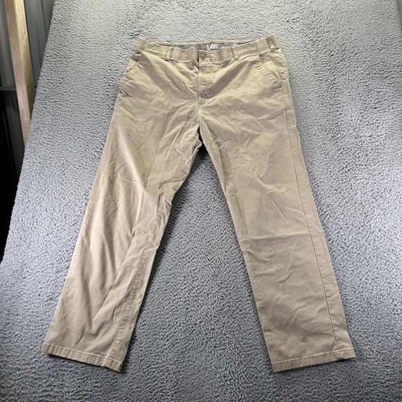 Lee Chino Pants Mens 40x32 Beige Cotton Stretch Regular Straight Fit Workwear - Picture 1 of 10